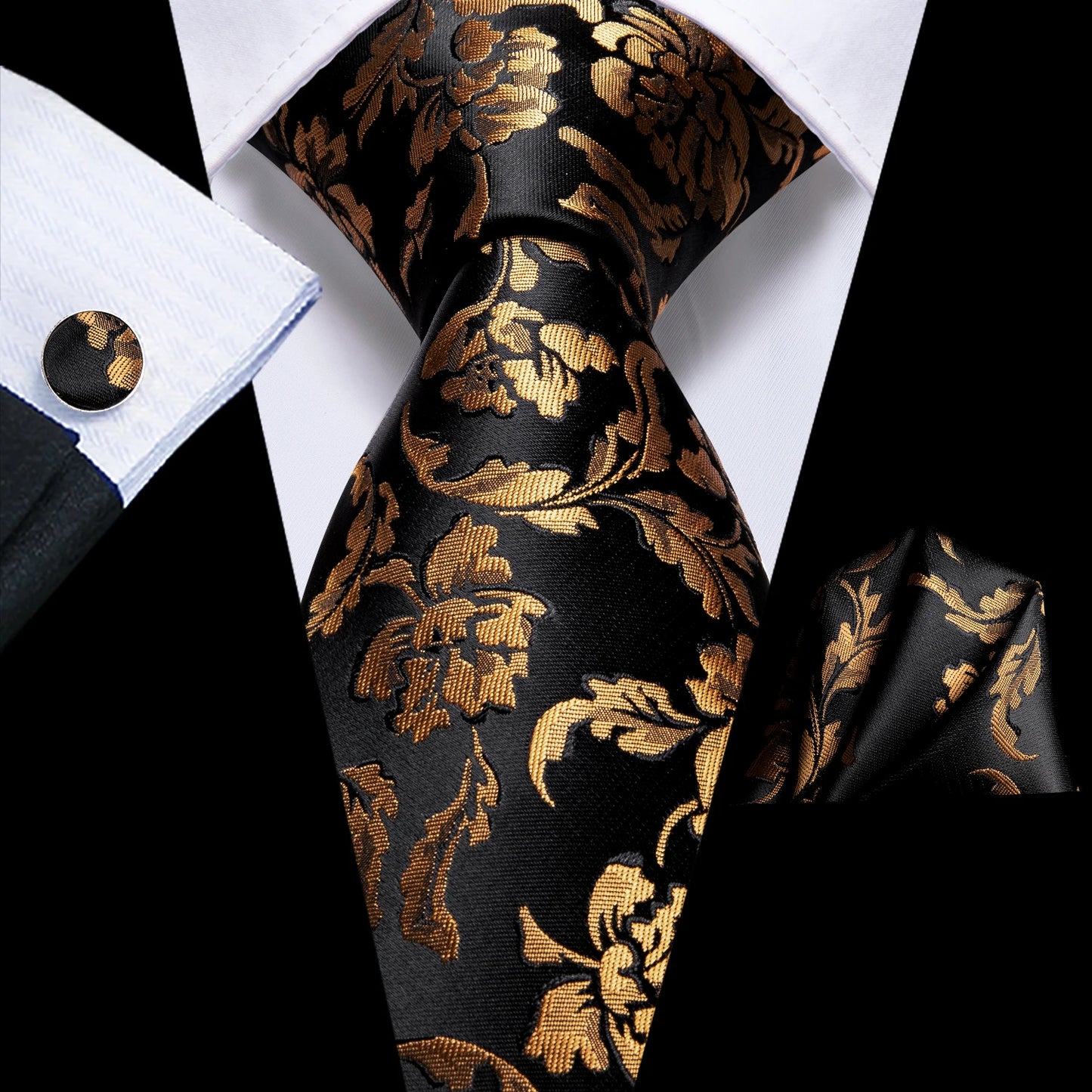 Hi-Tie Striped Black Red Gold Green Silk Wedding Tie For Men Handky Cufflink Gift Men Necktie Fashion Designer Business Party