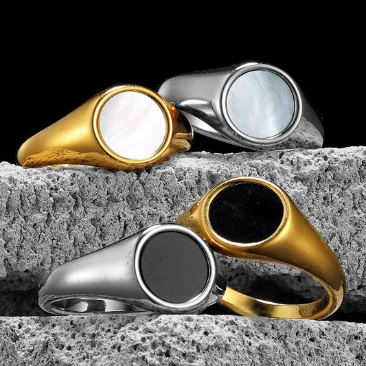 Luxury Aesthetic Shell Men Rings Stainless Steel Women Jewelry Simple Punk Rock Cool Stuff Fashion Accessories Gift Wholesale