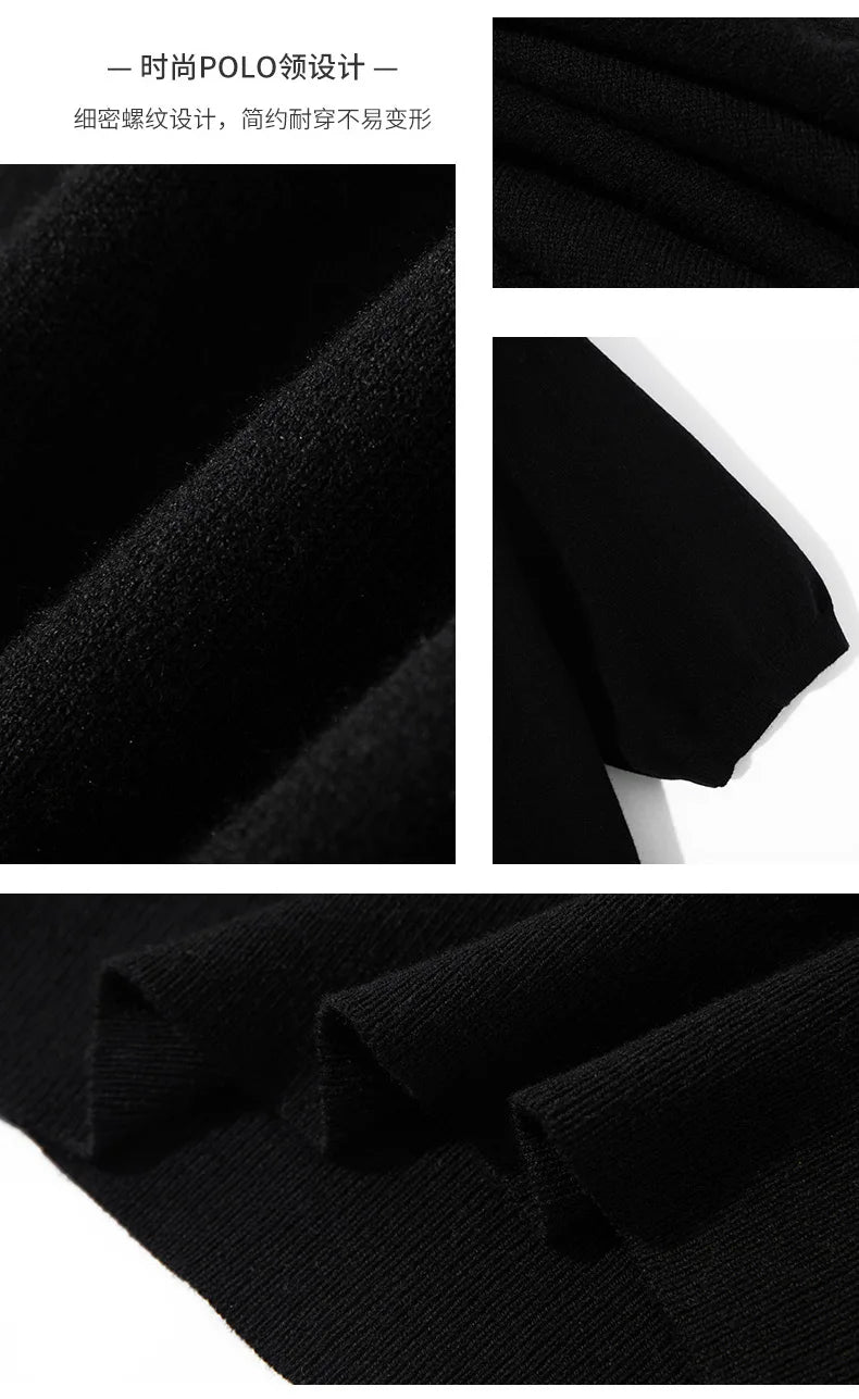 Summer Classic Men Knitwear Silk Wool Blend Sweater Pullover Polo Neck T-Shirt Short Sleeved Cool High-Quality Clothing Tops