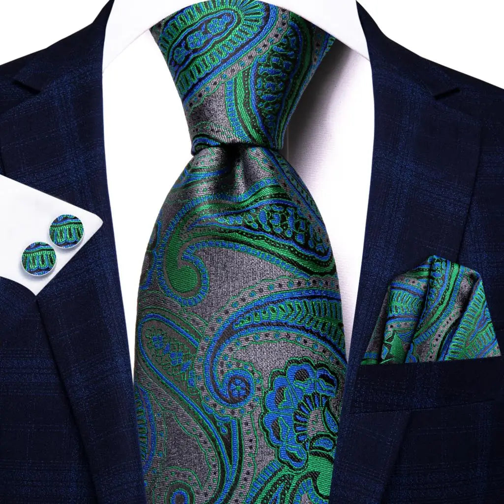 Hi-Tie Red Pureple Paisley Mens Ties Hanky Cufflinks Set Silk Necktie For Men Wedding Party Business 2022 New Fashion Brand