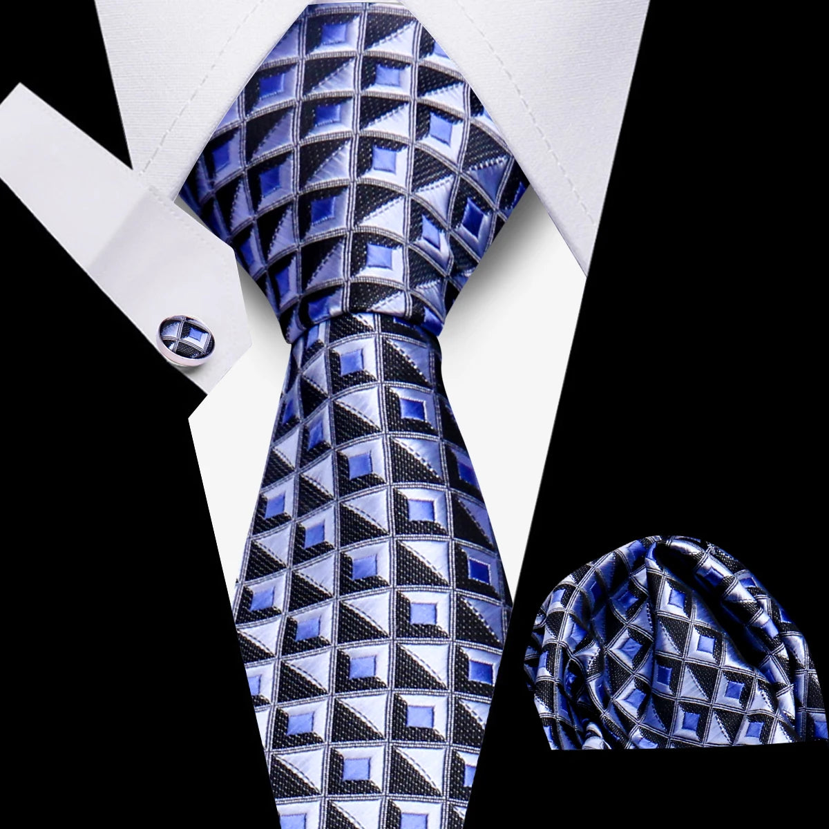 HUISHI 3-Pieces Blue Business Men's Tie Set Handmade NeckTie Men Formal Luxury Wedding High Quality Gravata Suit Accessories