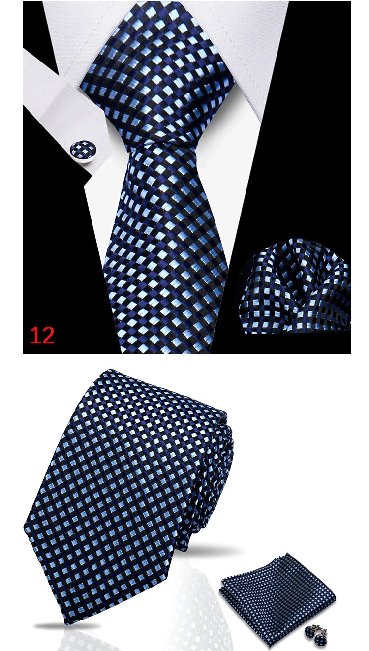 HUISHI 3-Pieces Blue Business Men's Tie Set Handmade NeckTie Men Formal Luxury Wedding High Quality Gravata Suit Accessories