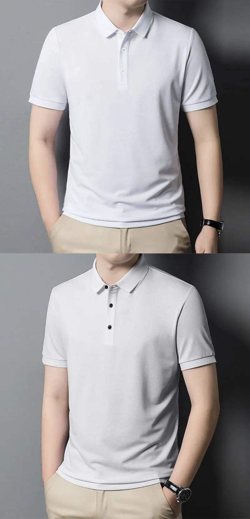 Summer Ice Silk Polo Shirt High-End T-Shirt Solid Color New Half Sleeve Non-Marking Casual Lapels Business Thin Menswear