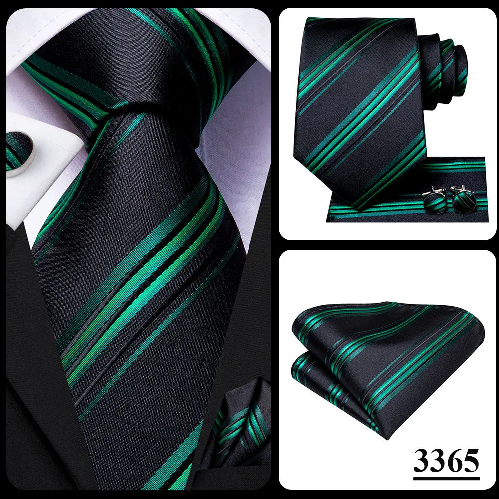 Hi-Tie 100% Silk Luxury Mens Ties Floral Black Gold Ties Paisley NeckTie Pocket Square Cufflinks Set Men's Wedding Party Tie