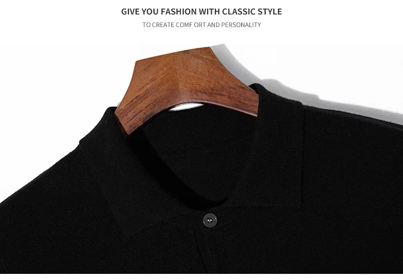 Summer Classic Men Knitwear Silk Wool Blend Sweater Pullover Polo Neck T-Shirt Short Sleeved Cool High-Quality Clothing Tops
