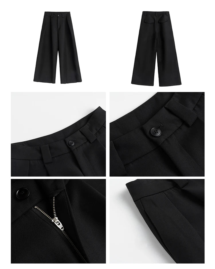 Mauroicardi Spring Autumn Oversized Long Black Flowy Baggy Wide Leg Pants for Mens Streetwear Loose Casual Soft Trousers 2024
