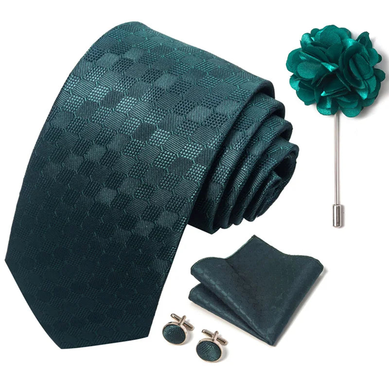 Luxury Mens Ties Floral Black Gold Ties Paisley NeckTie Pocket Square Cufflinks Brooch Set Men's Wedding Party Tie