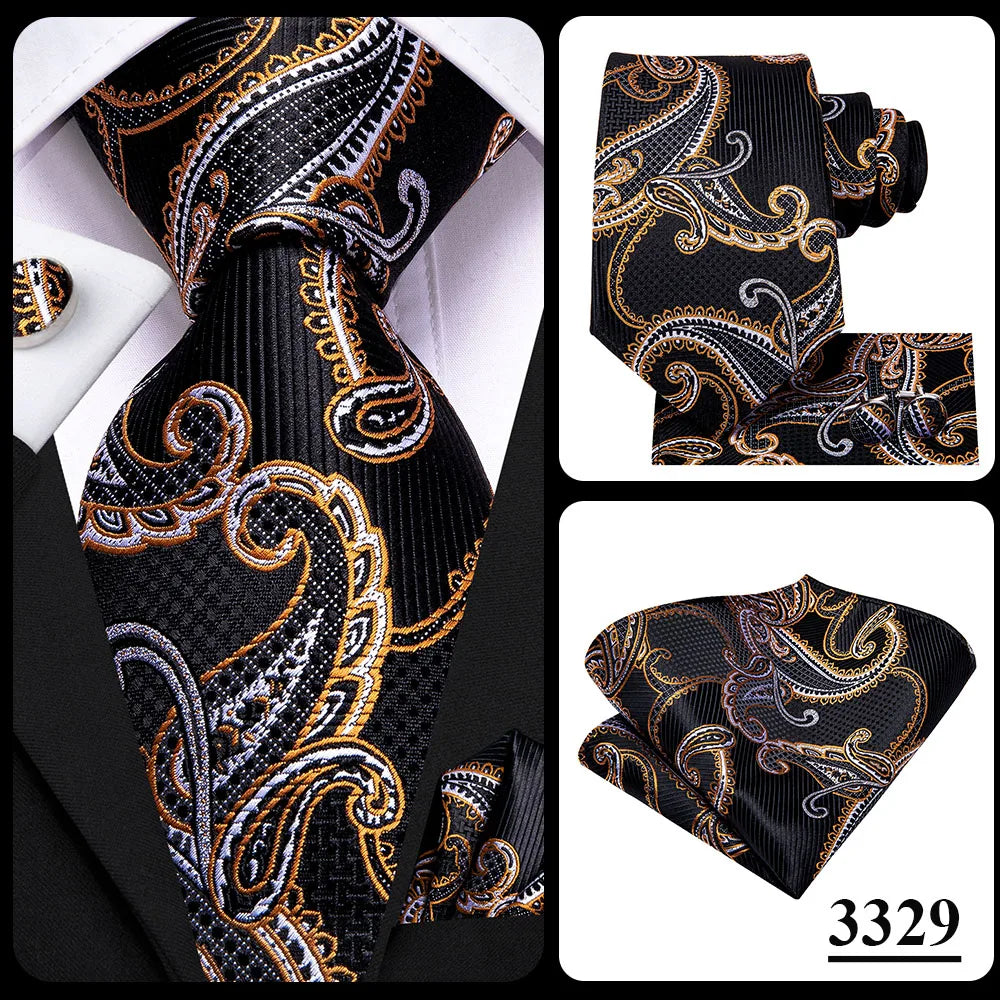 Hi-Tie Red Pureple Paisley Mens Ties Hanky Cufflinks Set Silk Necktie For Men Wedding Party Business 2022 New Fashion Brand