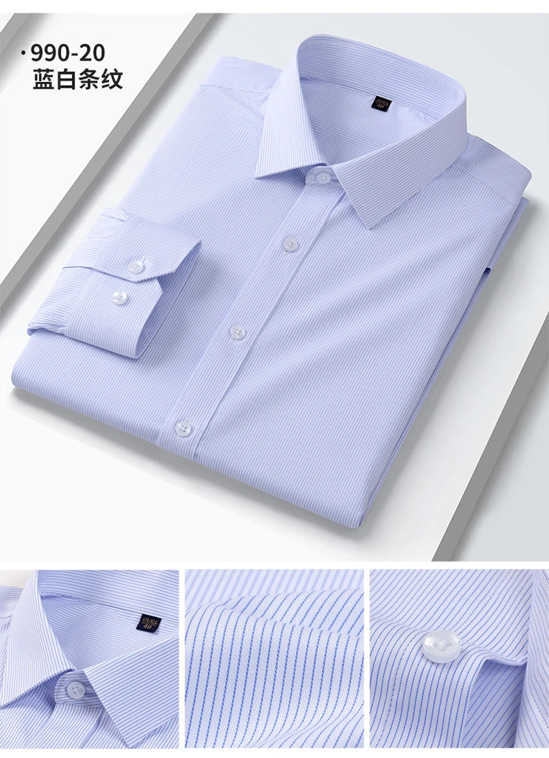 Quality Elasticity Anti-Wrinkle Men Shirt Long Sleeves Dress Shirts For Men Slim Fit Camisa Social Business Blouse White Shirt