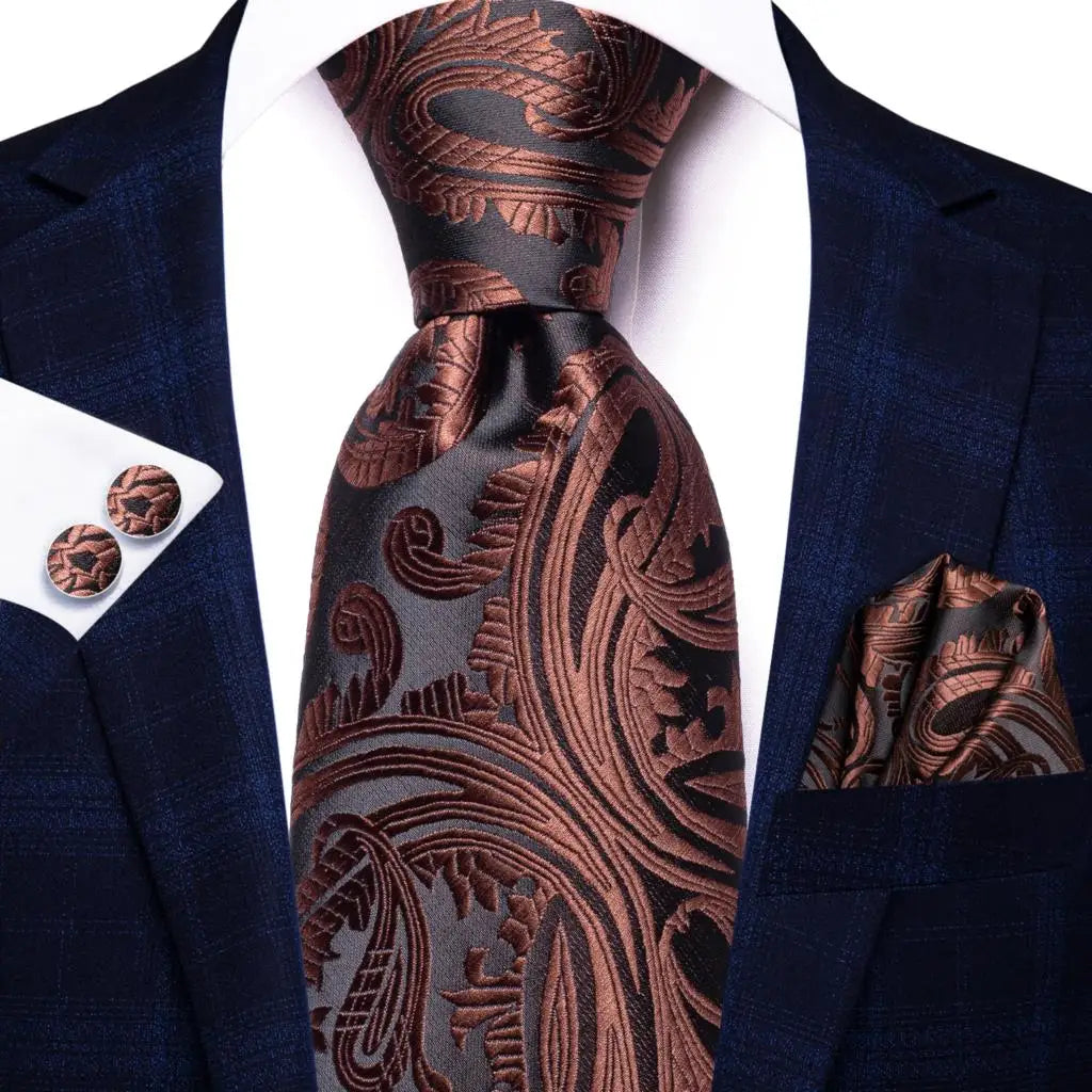 Hi-Tie Red Pureple Paisley Mens Ties Hanky Cufflinks Set Silk Necktie For Men Wedding Party Business 2022 New Fashion Brand