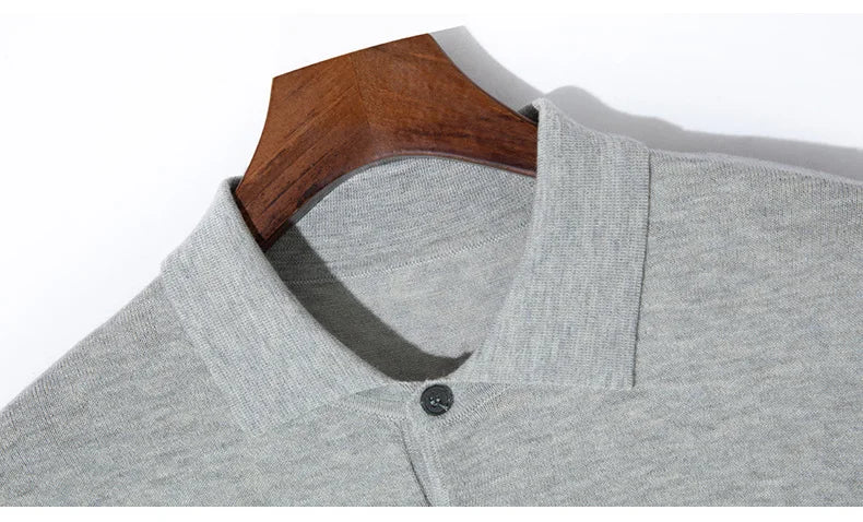 Summer Classic Men Knitwear Silk Wool Blend Sweater Pullover Polo Neck T-Shirt Short Sleeved Cool High-Quality Clothing Tops