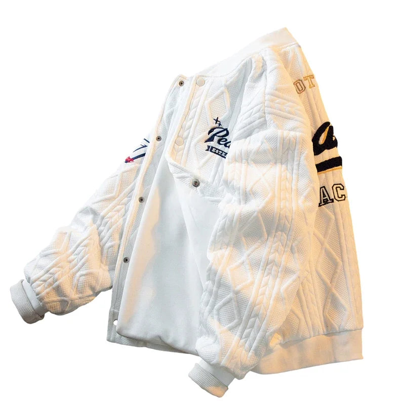 Heavy Retro American Vibe Style Baseball Jacket Men 2023 Winter Trendy Brand Bomber Jacket Winter Wear Jackets  Coats