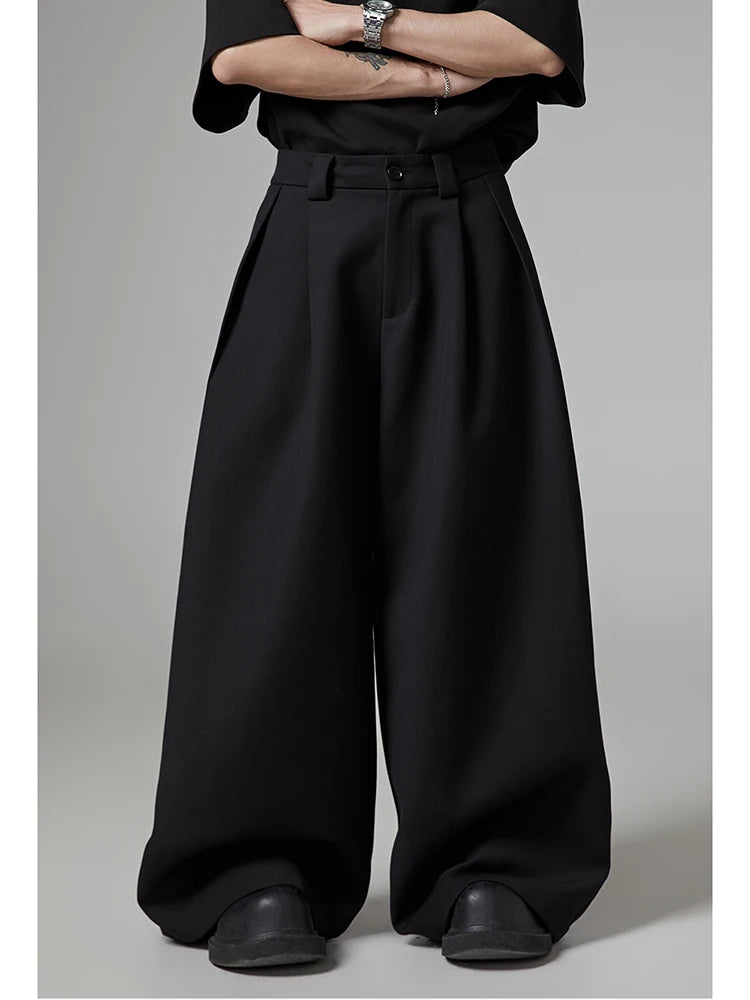 Mauroicardi Spring Autumn Oversized Long Black Flowy Baggy Wide Leg Pants for Mens Streetwear Loose Casual Soft Trousers 2024