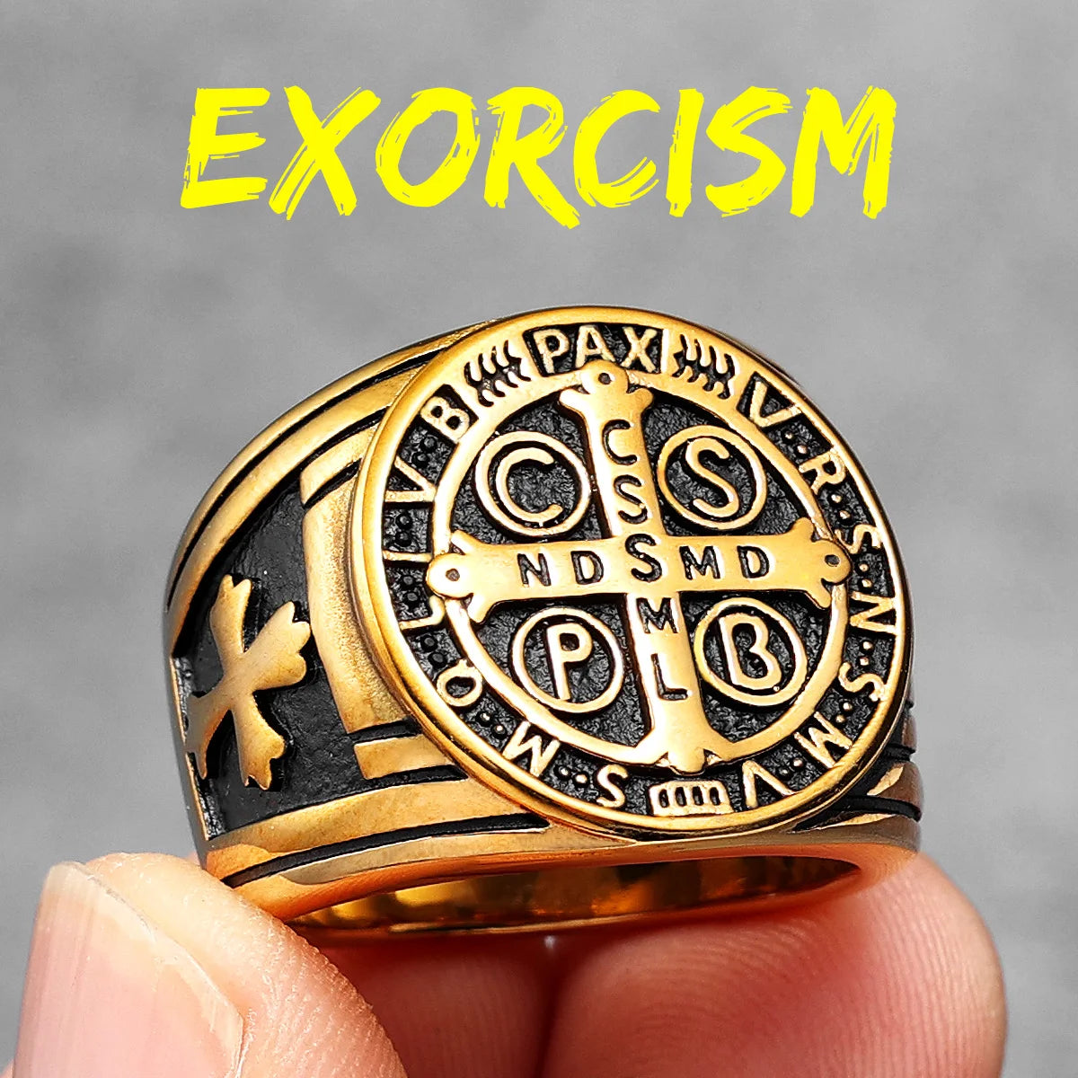 Exorcism Saint Benedict Cspb Cross Men Rings Punk Hip Hop for Boyfriend Male Stainless Steel Jewelry Creativity Gift Wholesale