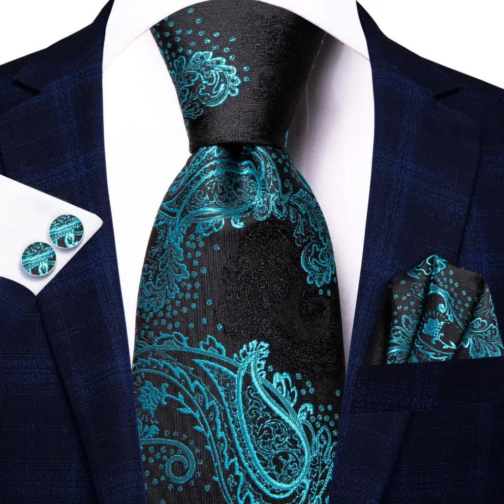 Hi-Tie Red Pureple Paisley Mens Ties Hanky Cufflinks Set Silk Necktie For Men Wedding Party Business 2022 New Fashion Brand