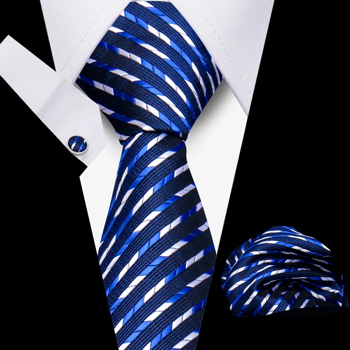 HUISHI 3-Pieces Blue Business Men's Tie Set Handmade NeckTie Men Formal Luxury Wedding High Quality Gravata Suit Accessories