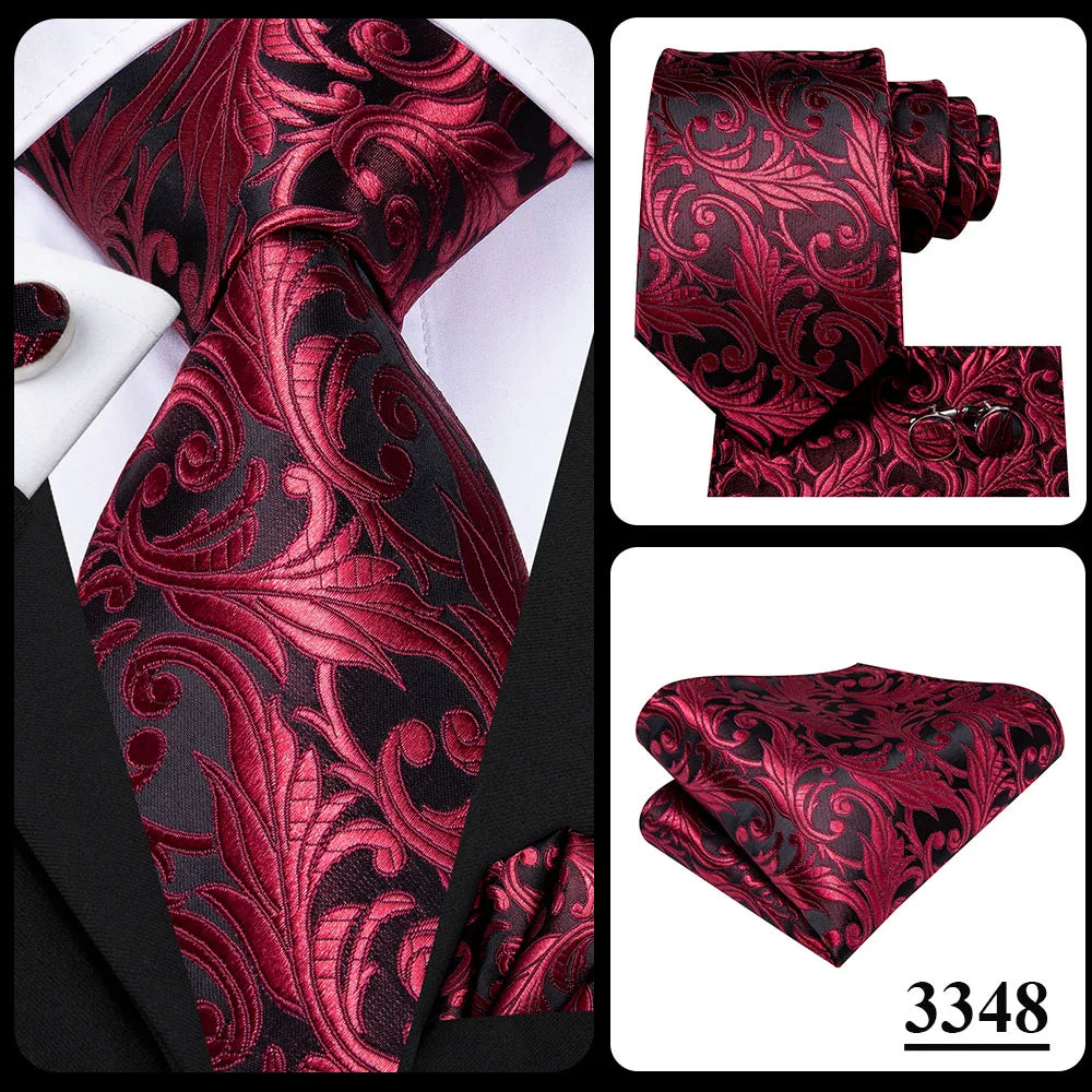 Hi-Tie 100% Silk Luxury Mens Ties Floral Black Gold Ties Paisley NeckTie Pocket Square Cufflinks Set Men's Wedding Party Tie
