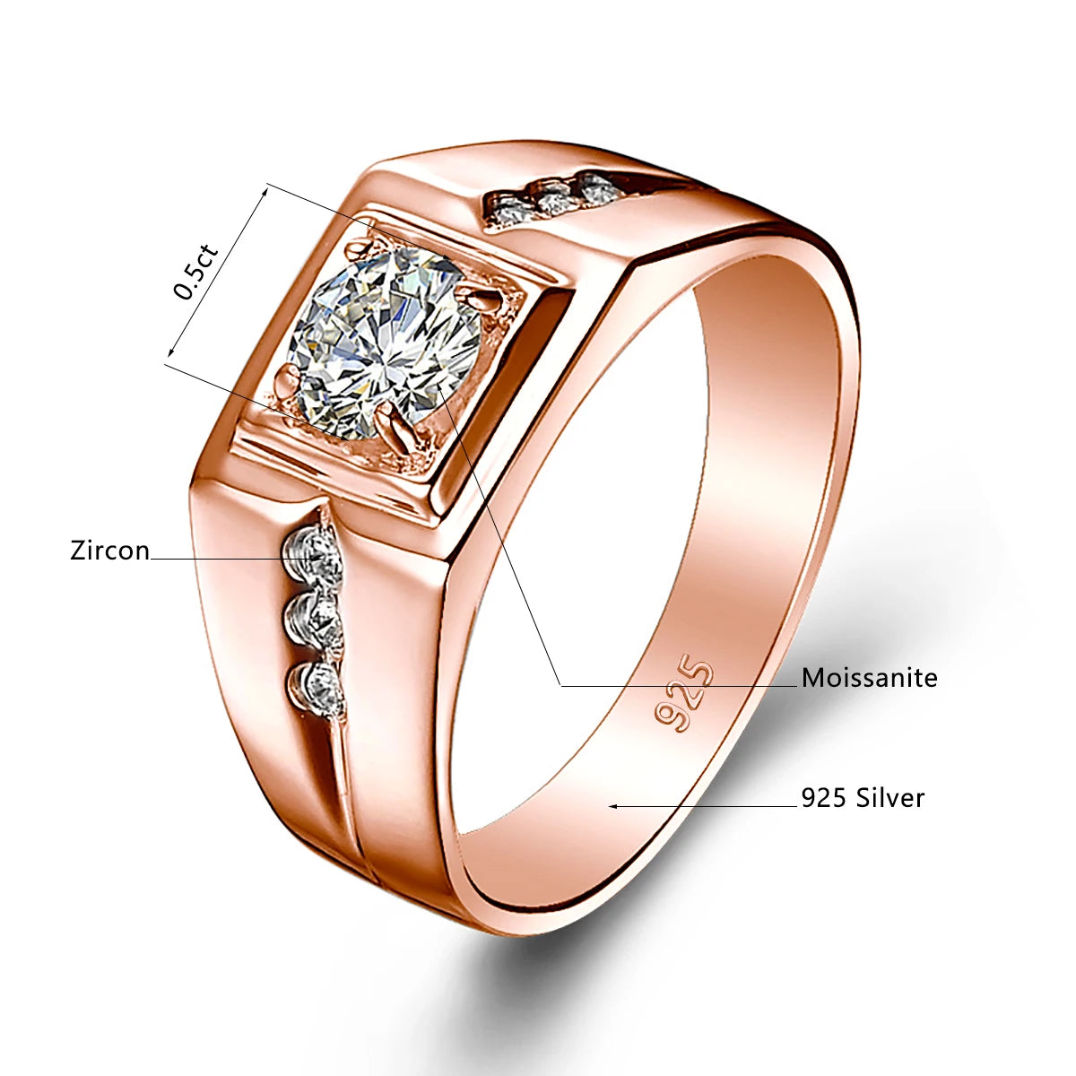 2 Carat Moissanite Rings For Men 925 Sterling Silver White Gold plated Engagement Wedding Mens Jewellery 2024 Trend Gift Female