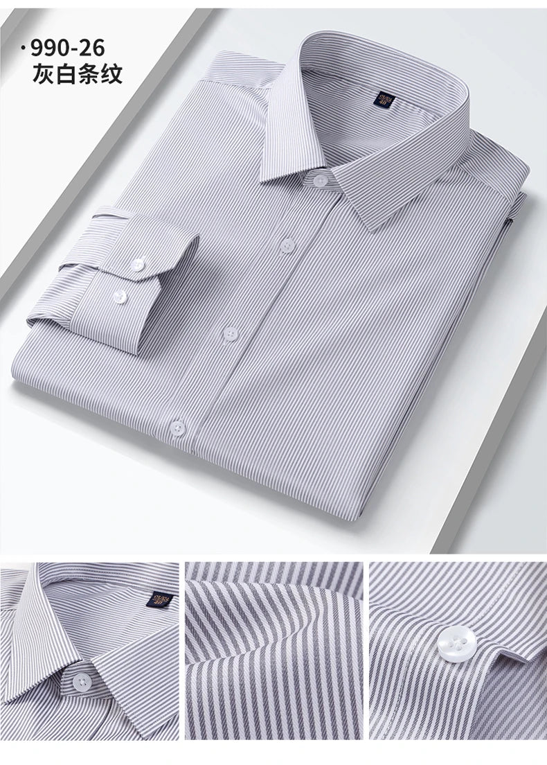 Quality Elasticity Anti-Wrinkle Men Shirt Long Sleeves Dress Shirts For Men Slim Fit Camisa Social Business Blouse White Shirt