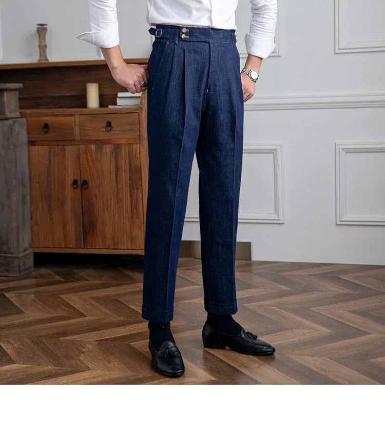 High Quality Italy Business Dress Pants Men  Office Social Suit Pants Casual Wedding Groom Trouser Pantaloni Uomo Casual Blue