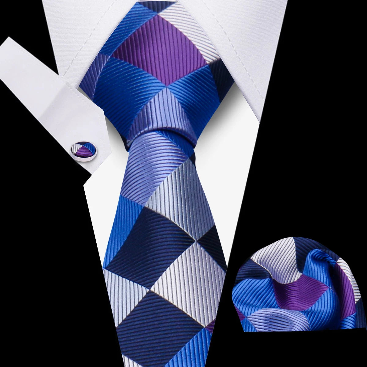 HUISHI 3-Pieces Blue Business Men's Tie Set Handmade NeckTie Men Formal Luxury Wedding High Quality Gravata Suit Accessories