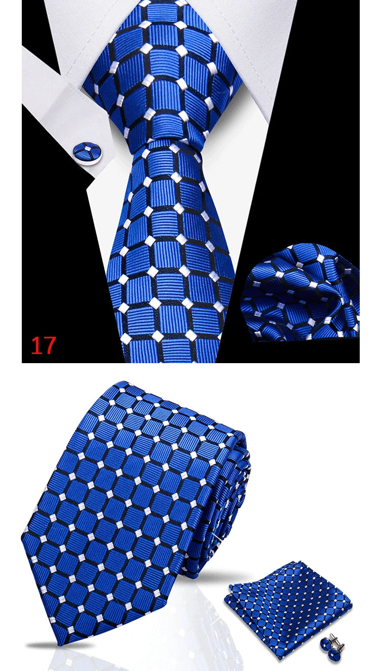 HUISHI 3-Pieces Blue Business Men's Tie Set Handmade NeckTie Men Formal Luxury Wedding High Quality Gravata Suit Accessories