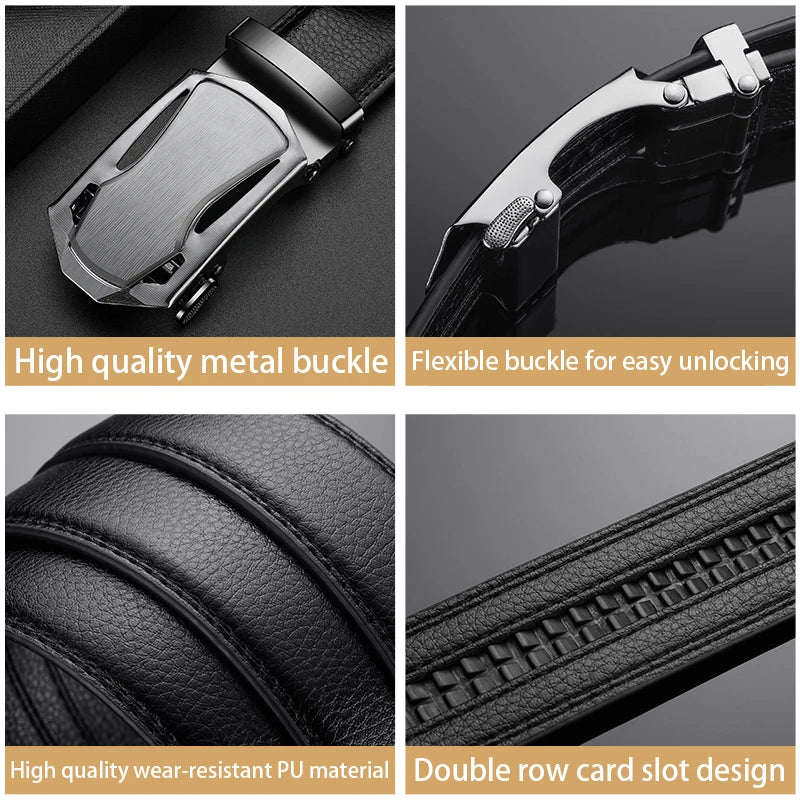 Fashion Business Men'S Belt Genuine Luxury Brand Belt Metal Buckle Belt High-Quality PU Leather Soft Belt With Cargo Pants Jeans