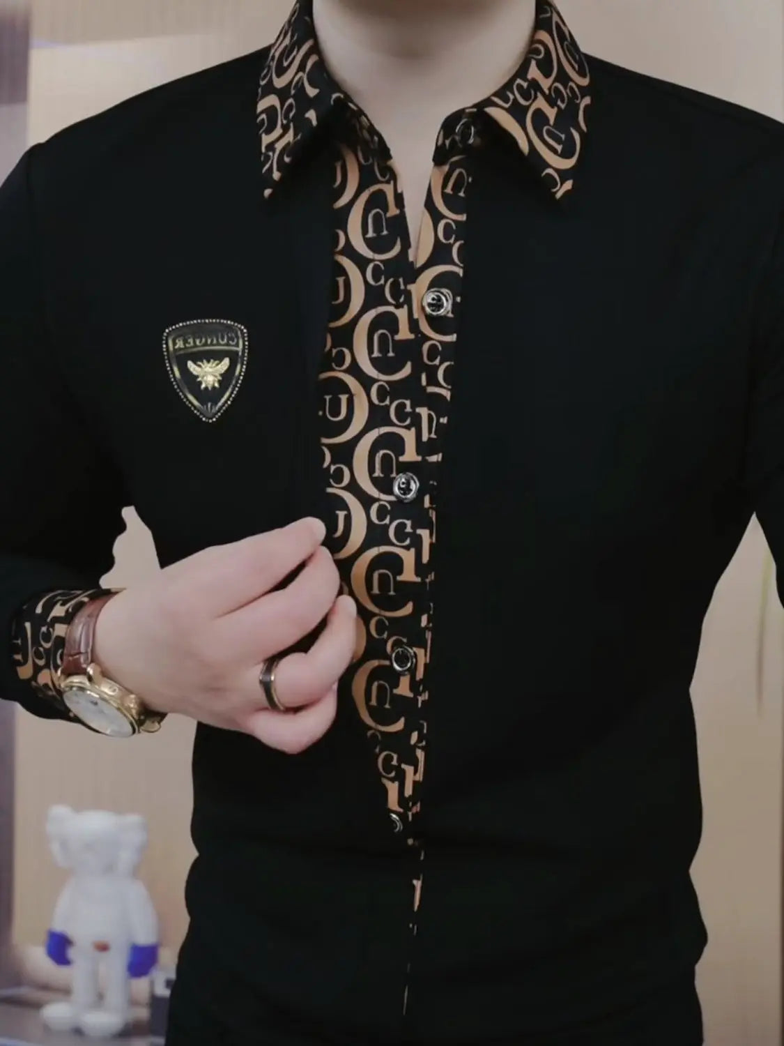Men's Long Sleeved Light Luxury Business Handsome Lapel Korean Version Fake Two Pieces Youth Trend
