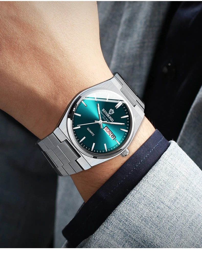 BINBOND Luxury Quartz Man Wristwatch Sport Men Watches Waterproof Luminous Date Week Stainless Steel Men's Watch Male Reloj+box