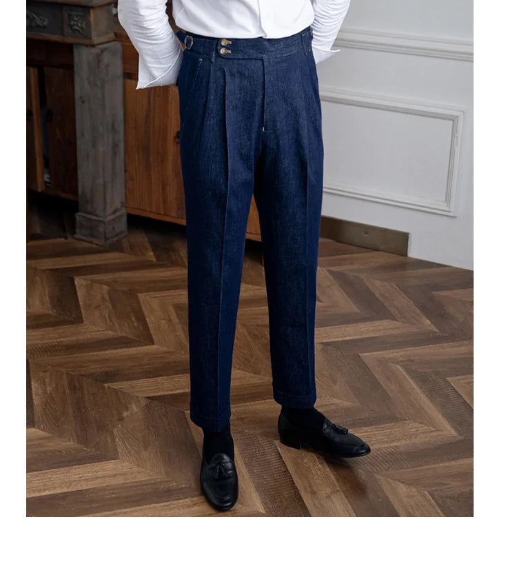 High Quality Italy Business Dress Pants Men  Office Social Suit Pants Casual Wedding Groom Trouser Pantaloni Uomo Casual Blue