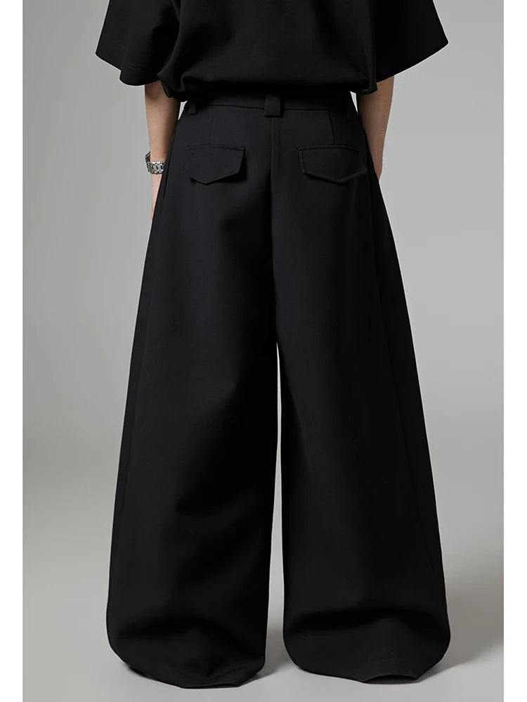 Mauroicardi Spring Autumn Oversized Long Black Flowy Baggy Wide Leg Pants for Mens Streetwear Loose Casual Soft Trousers 2024