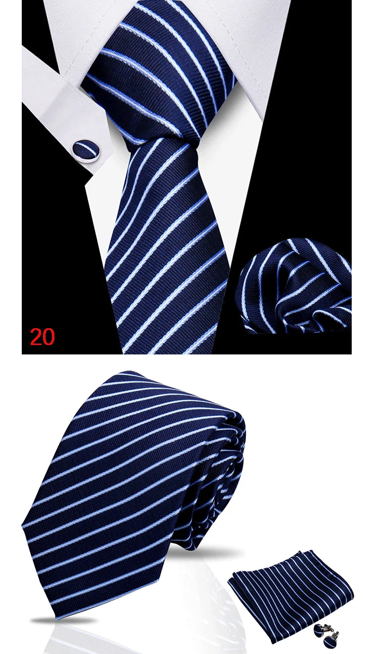 HUISHI 3-Pieces Blue Business Men's Tie Set Handmade NeckTie Men Formal Luxury Wedding High Quality Gravata Suit Accessories