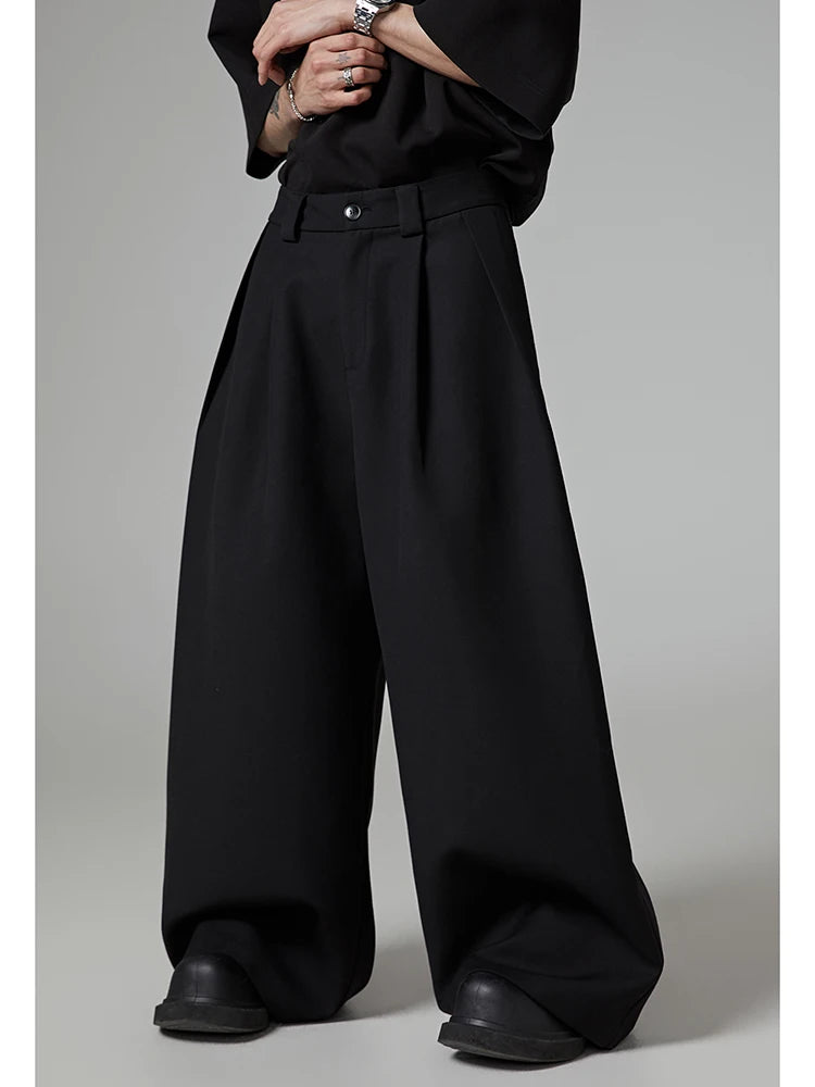 Mauroicardi Spring Autumn Oversized Long Black Flowy Baggy Wide Leg Pants for Mens Streetwear Loose Casual Soft Trousers 2024