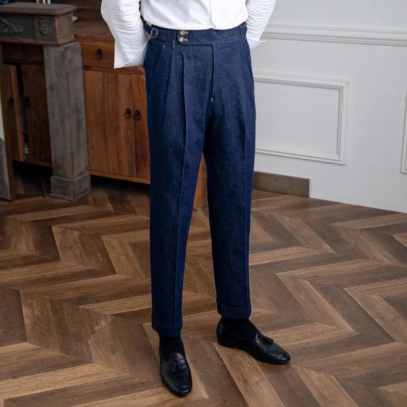 High Quality Italy Business Dress Pants Men  Office Social Suit Pants Casual Wedding Groom Trouser Pantaloni Uomo Casual Blue