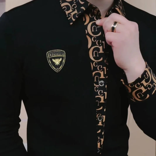 Men's Long Sleeved Light Luxury Business Handsome Lapel Korean Version Fake Two Pieces Youth Trend