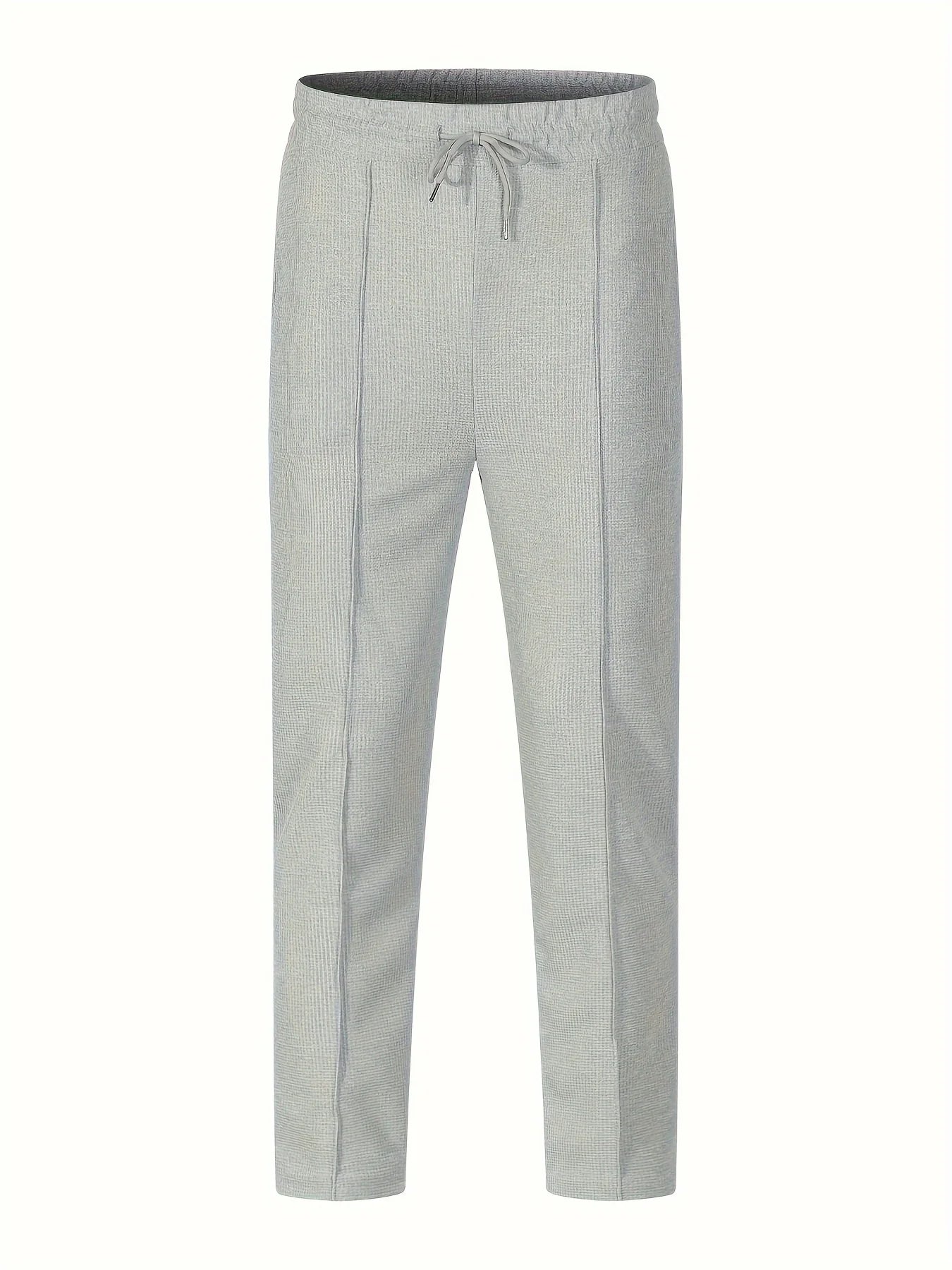 Mens Stylish Waffle Pants - Casual Sports, Slim Fit with Adjustable Drawstring, Secure Pockets for All Seasons - Perfect Outdoor