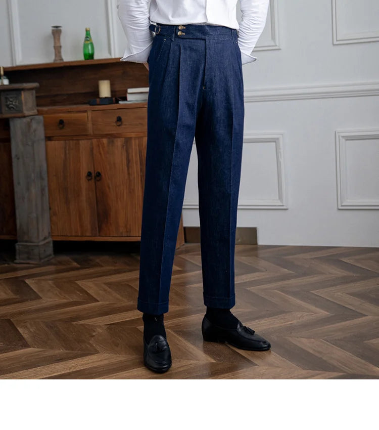 High Quality Italy Business Dress Pants Men  Office Social Suit Pants Casual Wedding Groom Trouser Pantaloni Uomo Casual Blue