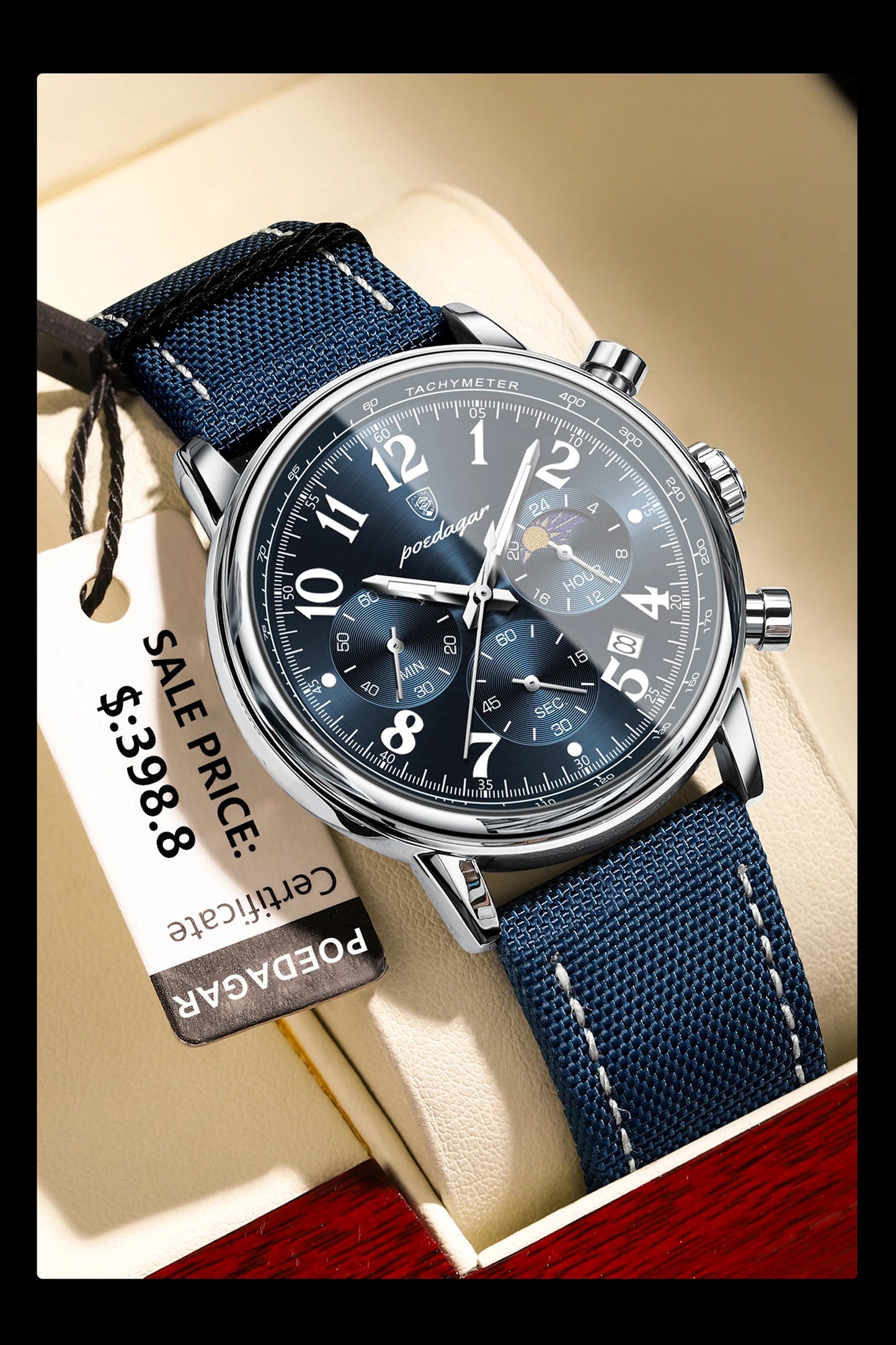 POEDAGAR Luxury Sports Military Men Watch Waterproof Luminous Chronograph Nylon Leather Date Man Wristwatch Quartz Men's Watches