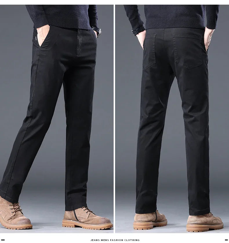 98%Cotton Autumn New Men's Business Casual Pants No-iron Straight Elastic Fashion  Trousers Classic Male Baggy Pants 4 Colors