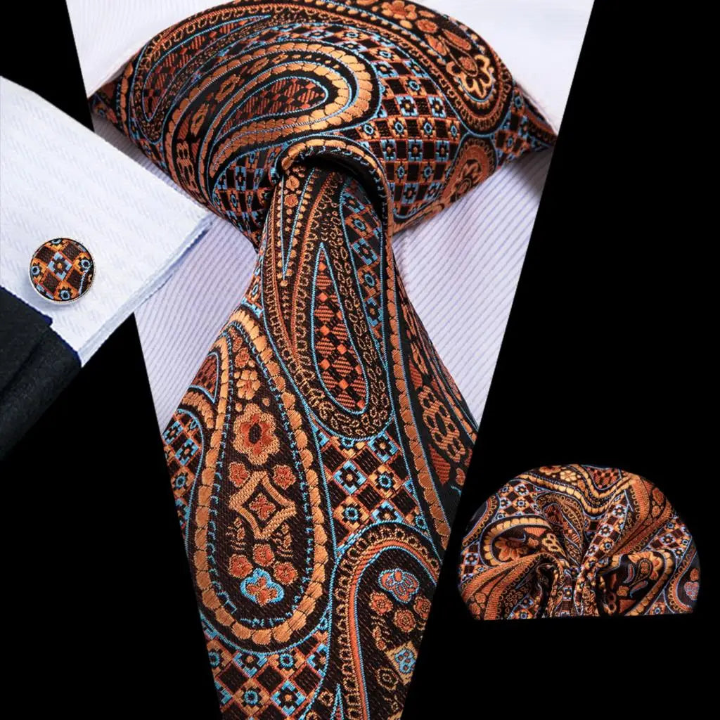 Hi-Tie Red Pureple Paisley Mens Ties Hanky Cufflinks Set Silk Necktie For Men Wedding Party Business 2022 New Fashion Brand
