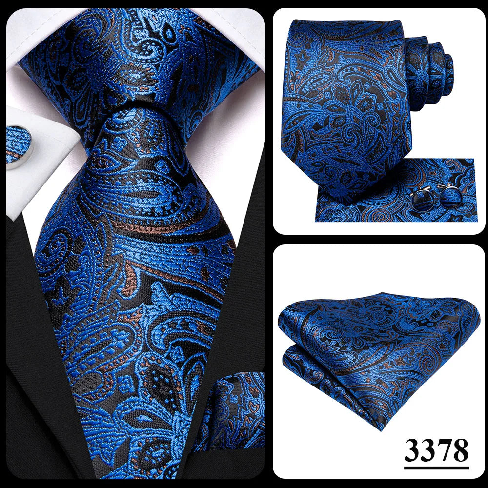 Hi-Tie 100% Silk Luxury Mens Ties Floral Black Gold Ties Paisley NeckTie Pocket Square Cufflinks Set Men's Wedding Party Tie