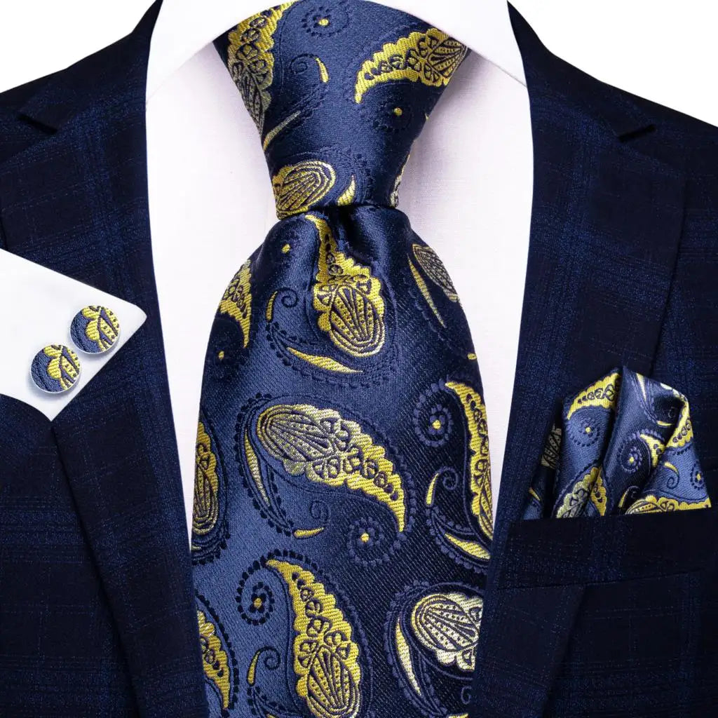 Hi-Tie Red Pureple Paisley Mens Ties Hanky Cufflinks Set Silk Necktie For Men Wedding Party Business 2022 New Fashion Brand