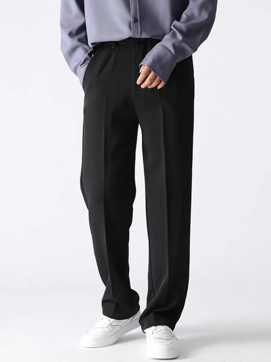 Spring Autumn Casual Pants Men Korean Fashion Stretched Polyester Loose Draped Slacks Straight Trousers Male Semi-Wide Suit Pant