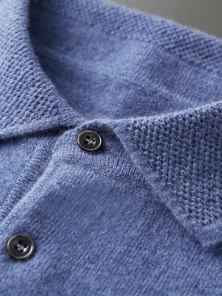 Men's Lapel Knit Pullover 100% Pure Wool Sweater Large Size Spring Autumn Winter Warm Tops Youth Casual Polo Collar T-shirt