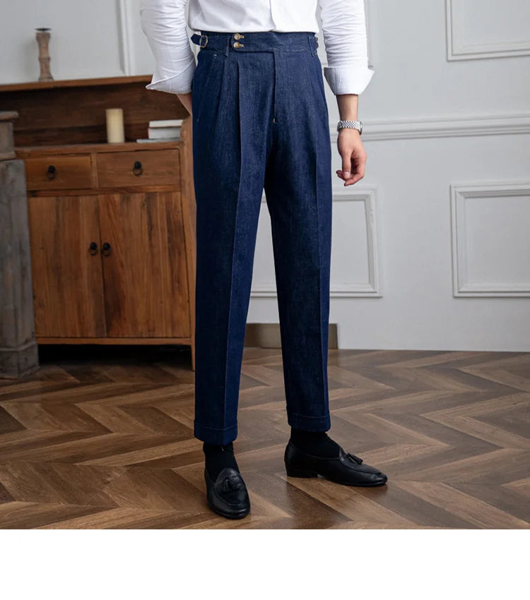 High Quality Italy Business Dress Pants Men  Office Social Suit Pants Casual Wedding Groom Trouser Pantaloni Uomo Casual Blue
