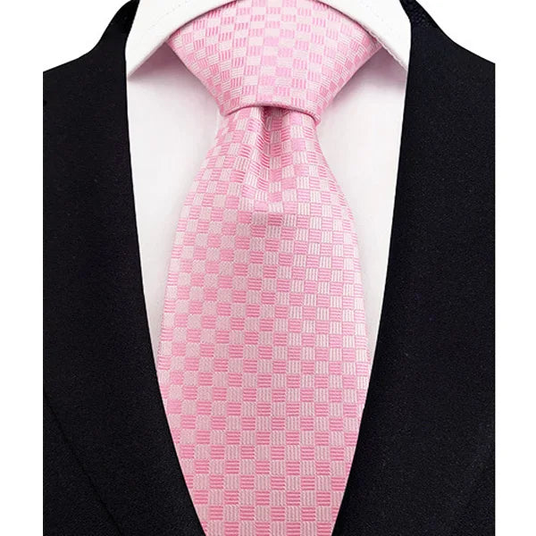 Luxury 8CM Mens Necktie Pink Color Solid Stripes Paisley Ties For Man Groom Jacquard Woven Neck Tie For Business Wedding Party
