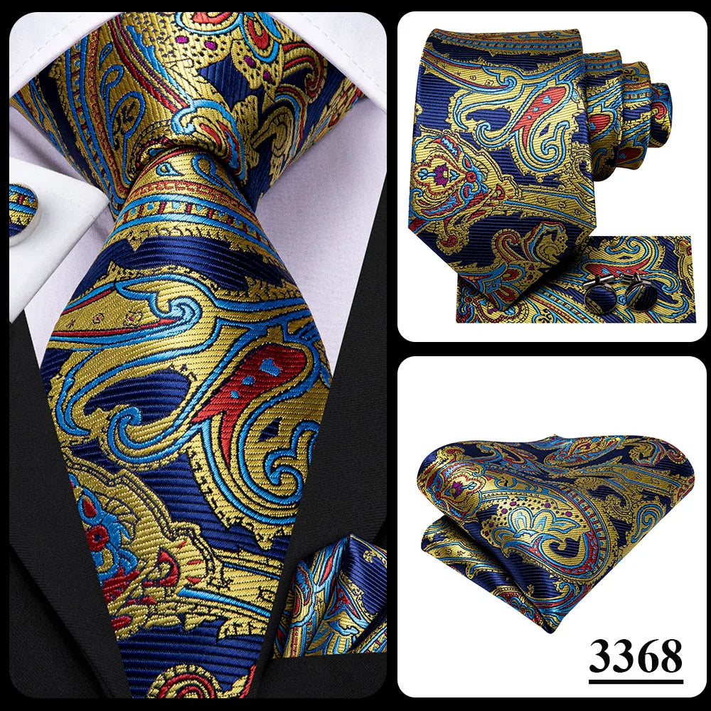 Hi-Tie Red Pureple Paisley Mens Ties Hanky Cufflinks Set Silk Necktie For Men Wedding Party Business 2022 New Fashion Brand