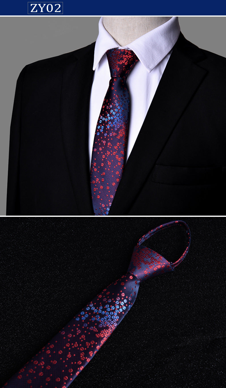 NEW Paisley Zipper Ties for Men 7CM Skinny Neck Tie Solid Striped Neckties Men's Automatic Zipper Tie Blue Lazy Ties
