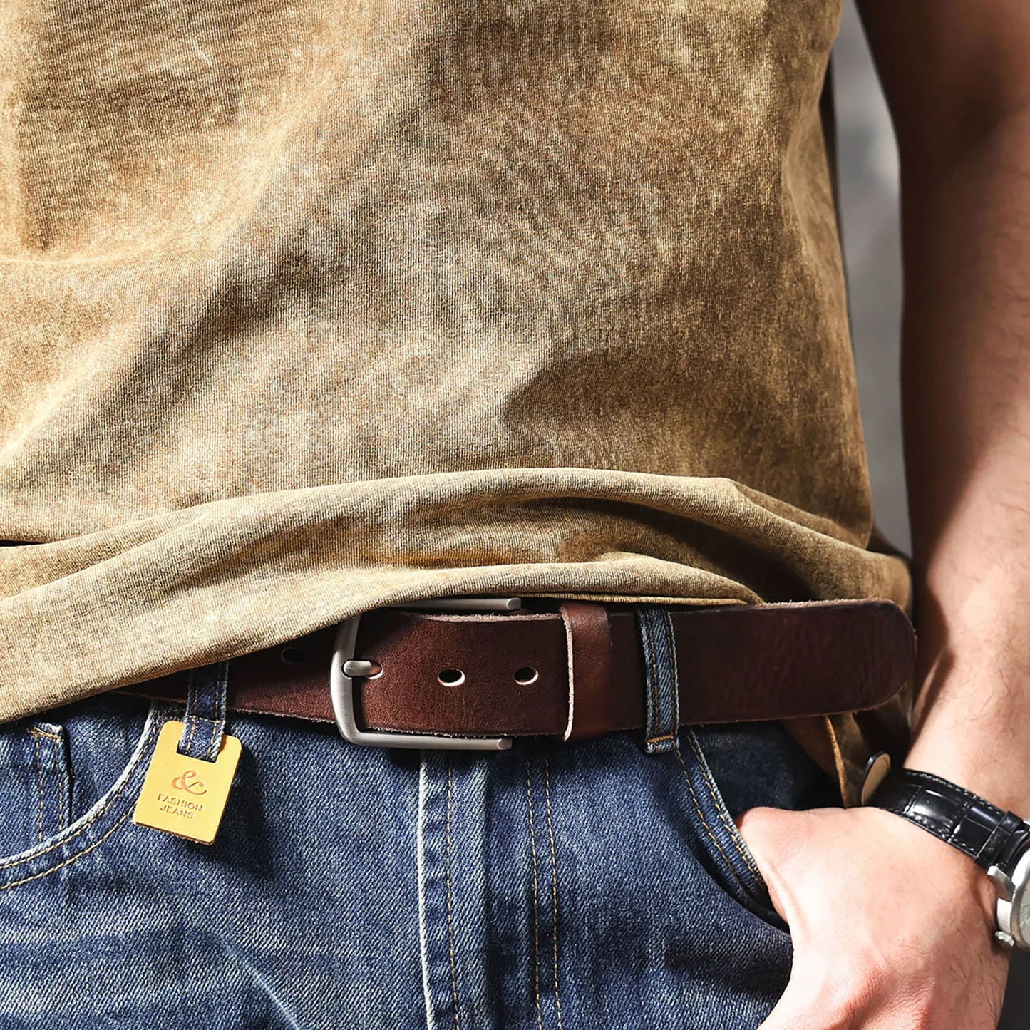 Retro Casual Cowhide Genuine Leather Men's Pin Buckle Belt, StudentBelt, Simple Classic Belt