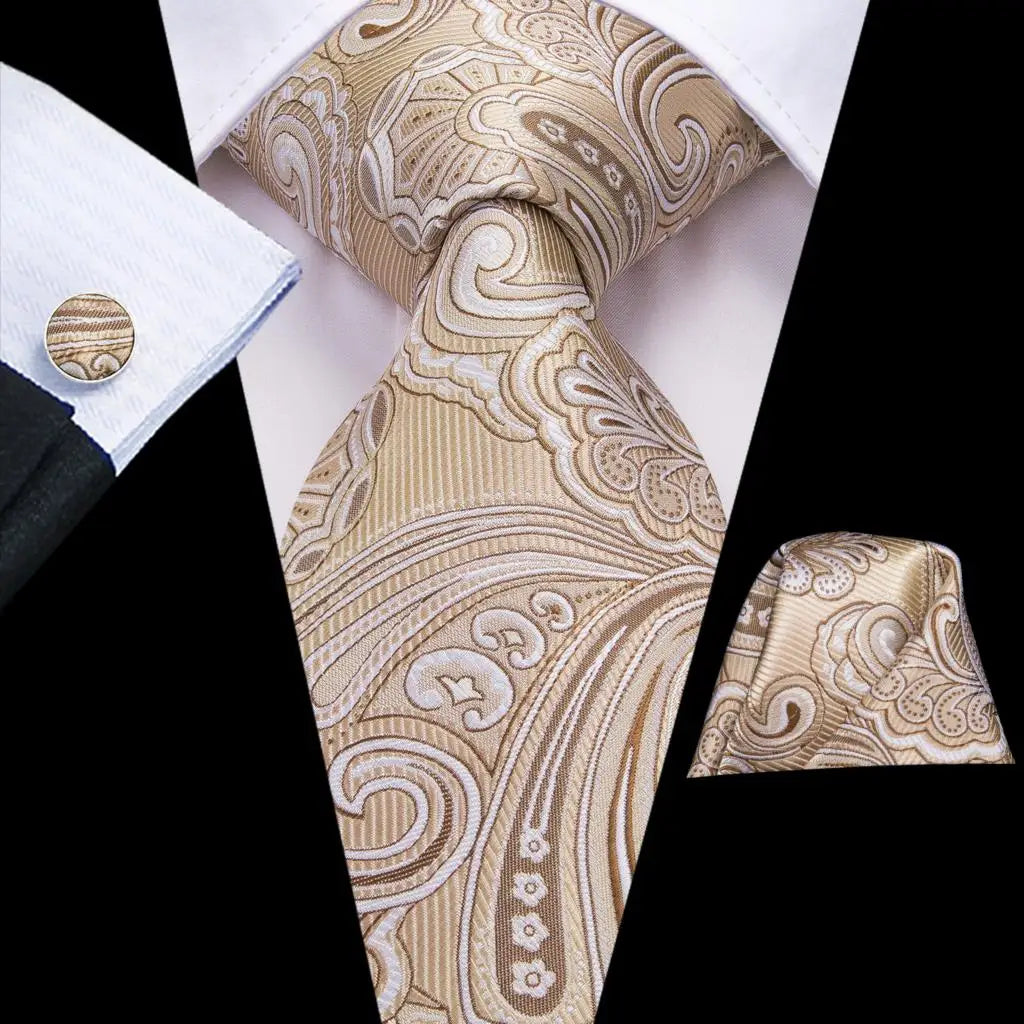 Hi-Tie Red Pureple Paisley Mens Ties Hanky Cufflinks Set Silk Necktie For Men Wedding Party Business 2022 New Fashion Brand